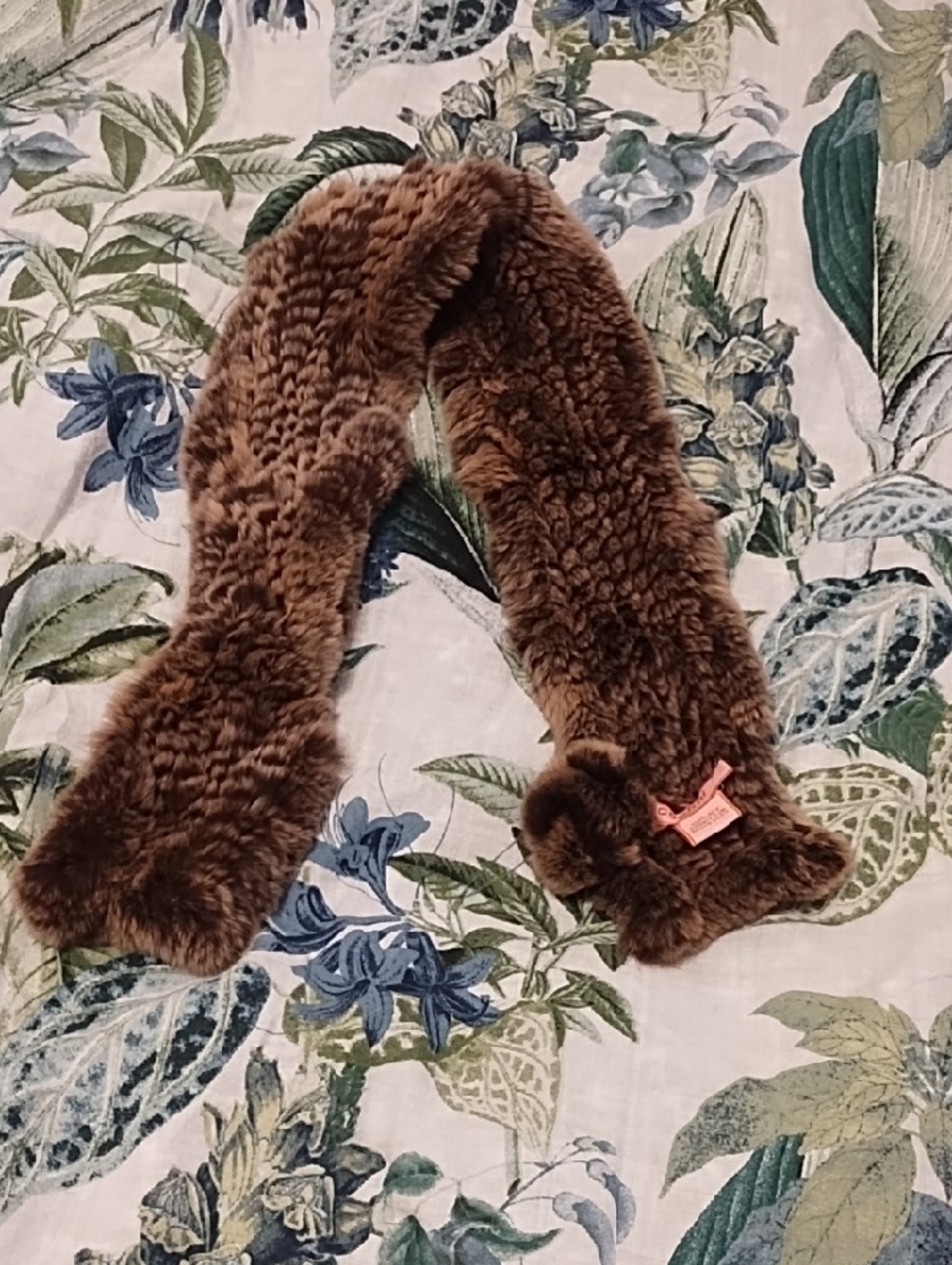 Cochni Brown Authentic Rabbit Fur Scarf With Attachable Fur Baubal